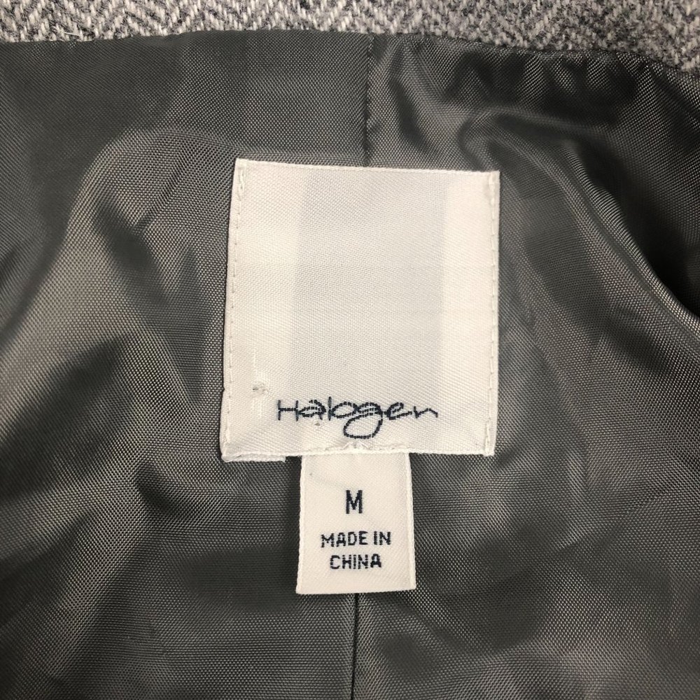 Halogen Women's Size Medium Grey Wool Blend Cropped 2 Button Herringbone Jacket - Picture 7 of 9